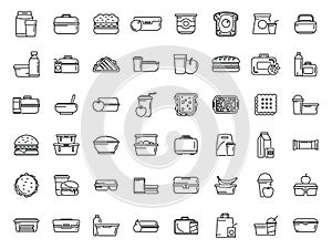 School breakfast icons set outline vector. Lunch bag