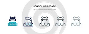 School briefcase icon in different style vector illustration. two colored and black school briefcase vector icons designed in