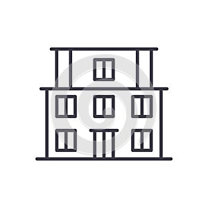 School building black icon concept. School building flat vector symbol, sign, illustration.