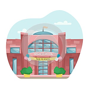 School building in cartoon style. Flat vector illustration