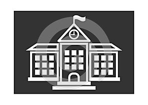 School building with clock and flag flat icon for apps and websites