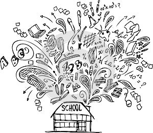 School building with doodles photo