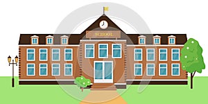 School building exterior vector illustration.