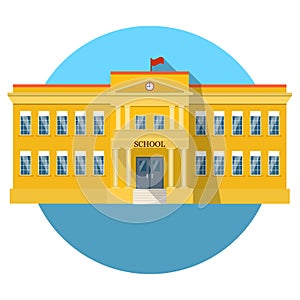 School building flat icon with long shadow
