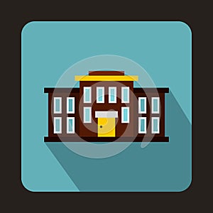 School building icon, flat style