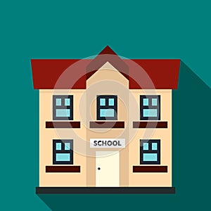 School building icon, flat style
