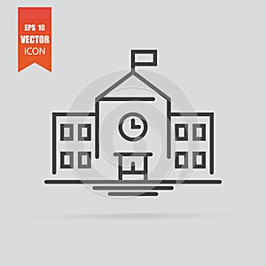 School building icon in flat style isolated on grey background