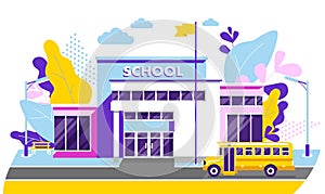 School building in modern flat style on white background