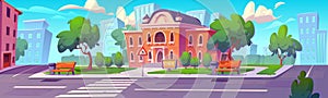 School building and outside yard vector background