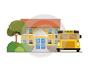 School building of primary with bus in landscape