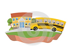 School building of primary with bus in landscape