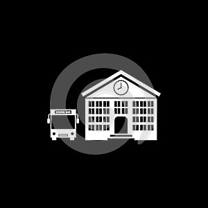 School building with school bus icon isolated on dark background