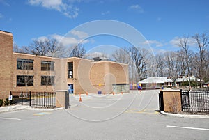 School building and schoolyard