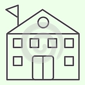 School building thin line icon. High educational institution with flag on top outline style pictogram on white