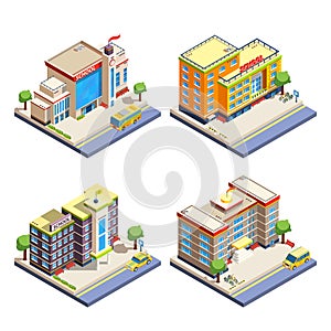 School Buildings Isometric Icons Set