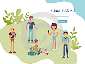 School bullying inscription website. Concept study problem bullying adolescents in educational institutions, vector