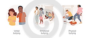 School bullying isolated cartoon vector illustration set.