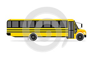 School yellow bus real and flat style. Set vector illustration on white background