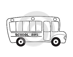 School bus black and white drawing. Isolated on white background