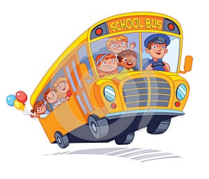 School bus with children goes to school or on an excursion