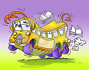 School bus dancing happy, books around