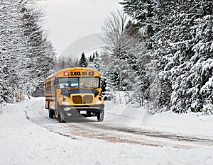 School Bus Driving Down A Snow Covered Rural Road - 2