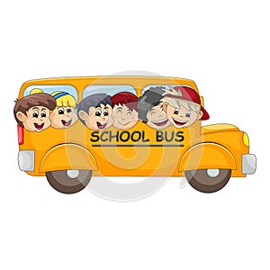 School bus filled with happy children cartoon vector illustration