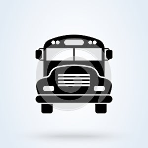 School bus front view icon. School transport bus for students. vector illustration