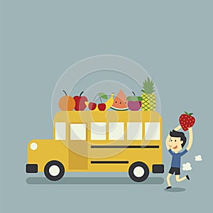 School bus and fruit