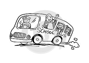 School bus with happy children.