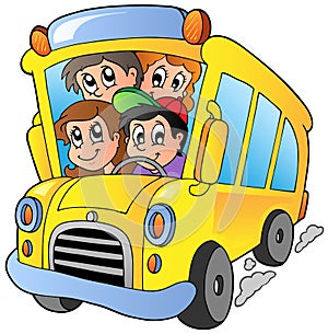 School bus with happy children