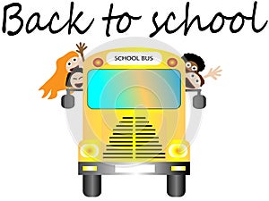 School bus with happy children back to school