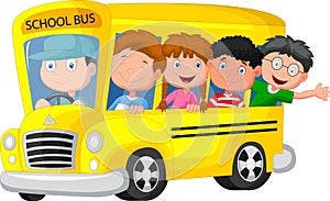 School Bus With Happy Children cartoon