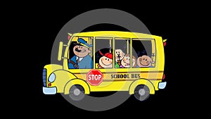 School Bus With Happy Children Cartoon Characters