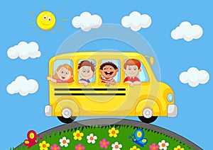 School Bus With Happy Children cartoon