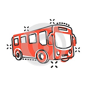 School bus icon in comic style. Autobus vector cartoon illustration on white isolated background. Coach transport business concept