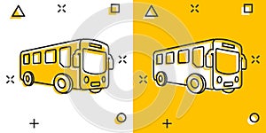 School bus icon in comic style. Autobus vector cartoon illustration on white isolated background. Coach transport business concept