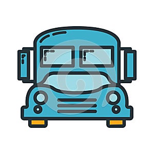 School bus icon, educational institution process, back to school outline flat vector illustration, isolated on white. Concept