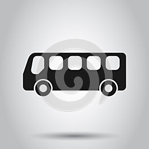 School bus icon in flat style. Autobus vector illustration on isolated background. Coach transport business concept photo