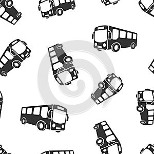 School bus icon seamless pattern background. Autobus vector illustration on white isolated background. Coach transport business