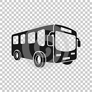 School bus icon in transparent style. Autobus vector illustration on isolated background. Coach transport business concept