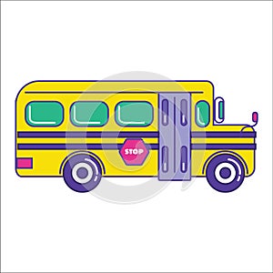 School bus icon in trendy cartoon flat line style. Mass transit