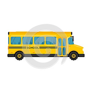 School bus icon vector illustration. Flat style yellow vehicle