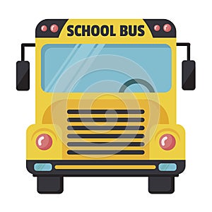School bus icon. Yellow transport cabin for students, children. Safety vehicle for kids transportation.