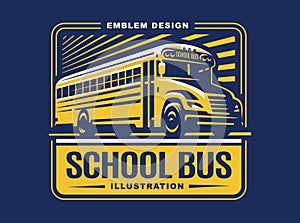 School bus illustration on light background, emblem