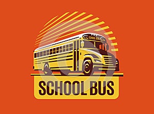 School bus illustration on light background, emblem