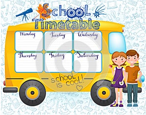 School bus image with timetable