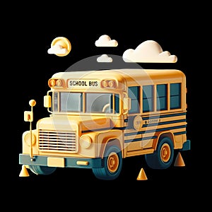 School Bus isolated on Black background transportation education illustration Design