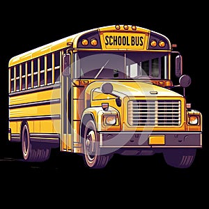 School Bus isolated on Black background transportation education illustration Design