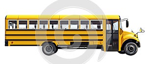 School bus isolated on white background,  concept of going back to school, beautiful sunny day